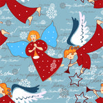 Angel Fabric, AC022, Angel Fabric, Red Angels on Blue, Merry Christmas, Cotton or Fleece, 3986 - Beautiful Quilt 