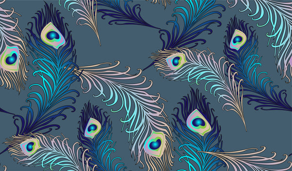 Bird Fabric, Peacock Fabric, Feathers on a dark Turquoise, Cotton or Fleece 3846 - Beautiful Quilt 