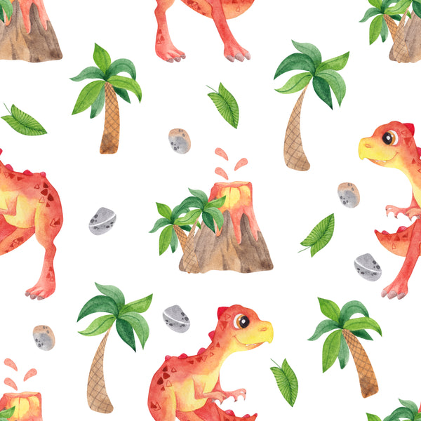 Dinosaur Fabric Cute Red and Yellow Dinosaurs, Cotton or Fleece 2074 - Beautiful Quilt 
