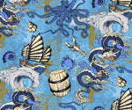 Ocean Fabric, Asian Fabric, Octopus, Saipan and Dragons on Blue, Cotton or Fleece 3863 - Beautiful Quilt 