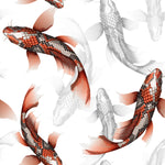 Asian Fabric, Koi Fish on Fabric on White, Cotton or Fleece 3860 - Beautiful Quilt 