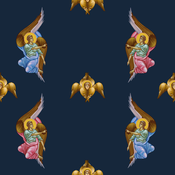 Angel Cloth Design Religious Fabric, Angel Fabric, Dark Blue, Cotton or Fleece, 2145 ...