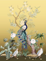 Asian Fabric, Peacock on Gold Fabric Panel 3849 - Beautiful Quilt 