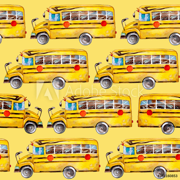 School Bus Fabric, Yellow School Bus on Yellow, Cotton or Fleece, 3423 - Beautiful Quilt 