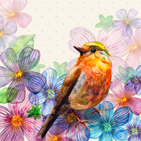Flower Fabric, Bird Fabric, Watercolor Fabric, Yellow Bird 320 - Beautiful Quilt 