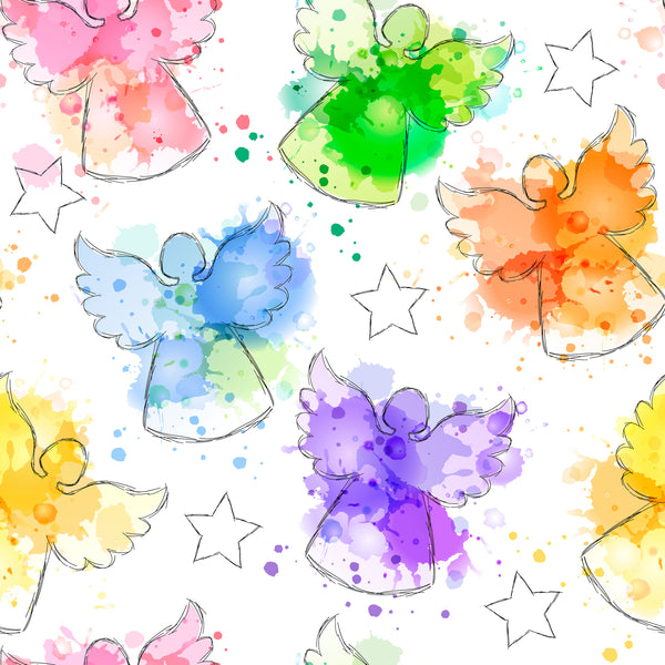 Angel Cloth Design Angel Fabric, AC021, Watercolor Angel Fabric on White, Cotton or Fleece ...