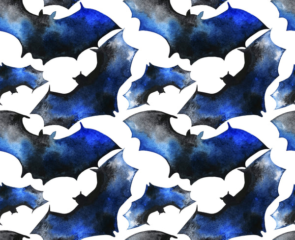 Halloween Fabric, Bat Fabric, Blue and Black Bats on white fabric, Cotton or Fleece, 4025 - Beautiful Quilt 