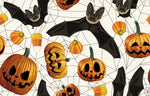 Halloween Fabric, Bats and Pumpkins on white, Cotton or Fleece, 1923 - Beautiful Quilt 