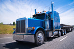 Semi Truck Fabric, Blue Fabric Panel with flat bed trailer 1878- - Beautiful Quilt 
