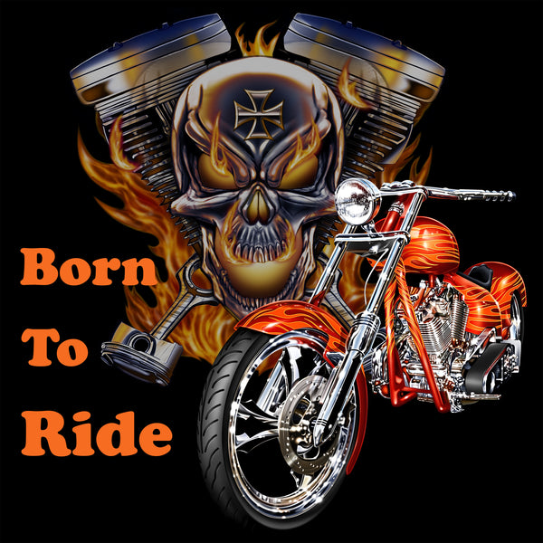 Motorcycle Fabric, Born to Ride Fabric Panel with skull, 1684 - Beautiful Quilt 