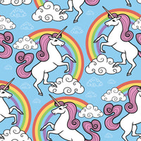 Children's Fabric, Unicorn Fabric with Rainbows on Blue, Cotton or Fleece 1400 - Beautiful Quilt 