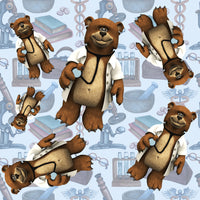 Medical Fabric, Teddy Bear Doctors on Blue, Cotton, Fleece or Canvas 2240 - Beautiful Quilt 
