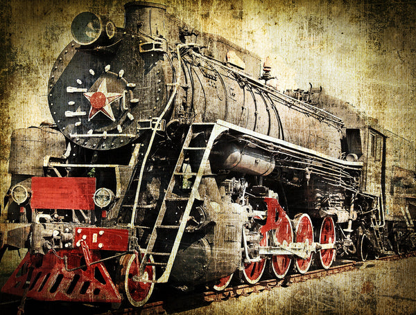 Train Fabric, Grunge Steam Locomotive Fabric Panel 1635 - Beautiful Quilt 