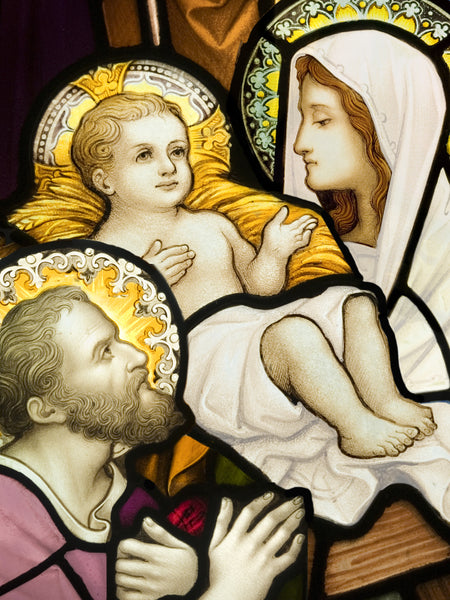 Religious Fabric, The Holy Family Stained Glass Custom Panel 10201 - Beautiful Quilt 