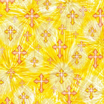 Religious Fabric, Cross Fabric, Gold and Yellow Crosses 3748 - Beautiful Quilt 