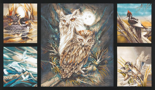 Wildlife Fabric, Owl Fabric, North American Wildlife, Bird Panel  5303 - Beautiful Quilt 
