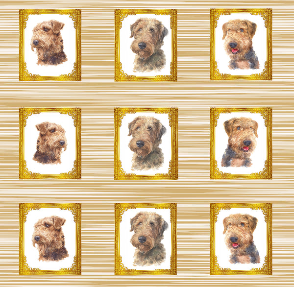 Dog Fabric, Airedale Fabric, 9 dogs in frames, Cotton or Fleece, 3318 - Beautiful Quilt 
