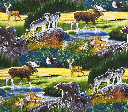 Wildlife Fabric Bear Wolf Elk Bringing Nature Home 5695 - Beautiful Quilt 