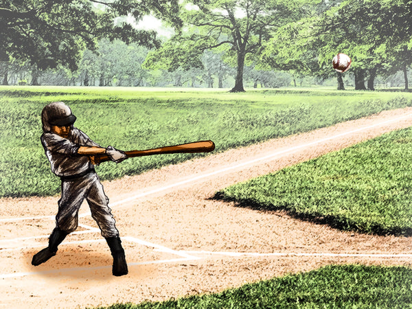 Baseball Fabric, Baseball Boy Hitting the Ball Fabrid Panel, 3841 - Beautiful Quilt 