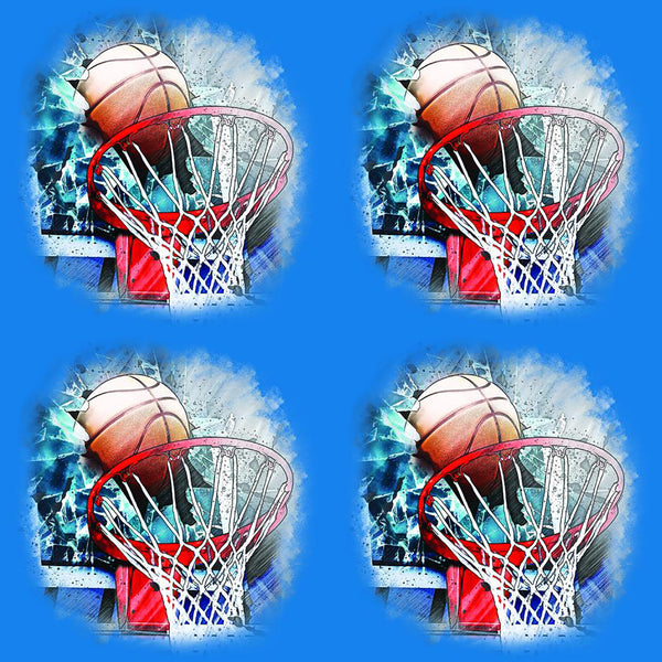 Cotton Fabric - Sport Fabric - Sports Basketball Hoops and