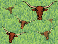 Farm Fabric, Custom, Texas Longhorn Cow fabric on Green, cotton or fleece 5821 - Beautiful Quilt 