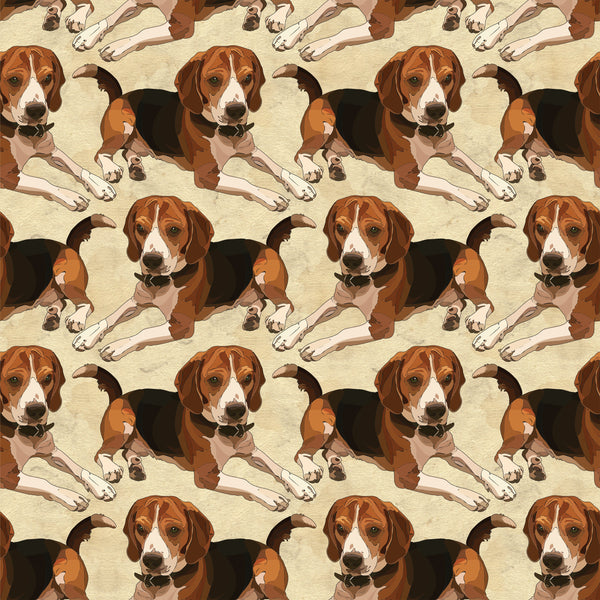 Dog Fabric, Beagle fabric on tan 1463 - Beautiful Quilt 