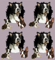 Dog Fabric, Boston Terrier on Purple, Cotton or Fleece 2126 - Beautiful Quilt 