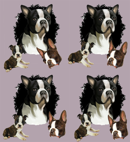 Dog Fabric, Boston Terrier on Purple, Cotton or Fleece 2126 - Beautiful Quilt 