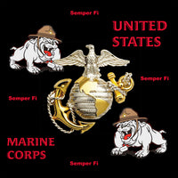 Military Fabric, Marine Corp Logo Fabric and Bulldog on Black, 4009 - Beautiful Quilt 