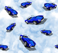 Car Fabric, Blue cars on a sky background, Cotton or Fleece 520 - Beautiful Quilt 