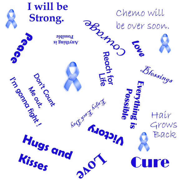 Cancer Fabric, Colon Cancer Fabric, Words in Blue, Cotton or Fleece 5891 - Beautiful Quilt 