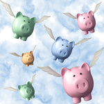 Pig Fabric, Colorful When Pigs Fly Fabric, Cotton or Fleece 1760 - Beautiful Quilt 