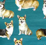 Dog Fabric, Corgi Fabric on Dark Teal, Cotton or Fleece, 2116 - Beautiful Quilt 