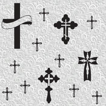 Religious Fabric, Cross Fabric, on White and Gray Swirl, Cotton or Fleece 5918 - Beautiful Quilt 