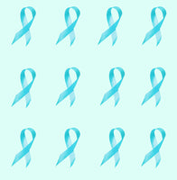 Ovarian Cancer Fabric, Curled Teal Ribbon Fabric, Cotton or fleece, 3547 - Beautiful Quilt 