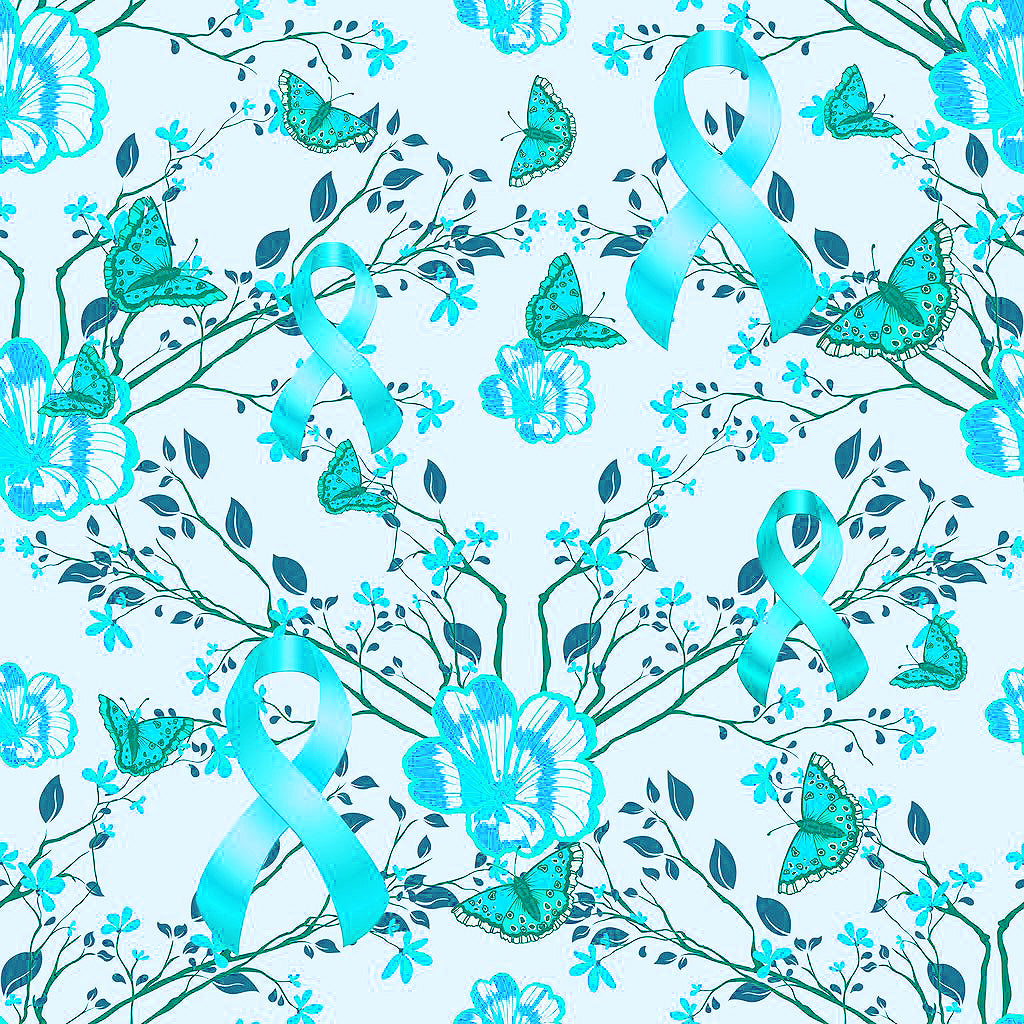 Home › Cancer Fabric, Ovarian Cancer Fabric, Butterflies Flowers ...