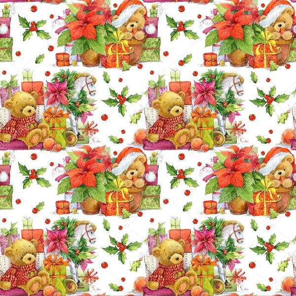 Christmas Fabric by the Yard, Cartoon Santa Claus Trees Teddy Bears Candies  Sketchy Design Print, Decorative Upholstery Fabric for Sofas and Home
