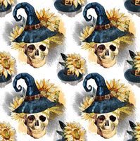 Halloween Fabric, Skull Scarecrow head with Witches Hat, Cotton or Fleece 2049 - Beautiful Quilt 