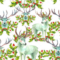 Christmas Fabric, Reindeer and Holly Fabric, Cotton or Fleece 2043- - Beautiful Quilt 