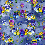 Music Fabric, Flower Fabric, Pansy and Music, Cotton or Fleece, 3511 - Beautiful Quilt 