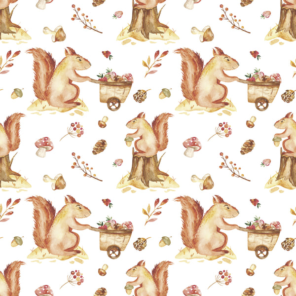 Animal Fabric, Watercolor Squirrel Fabric, Cotton or Fleece, 3565 - Beautiful Quilt 