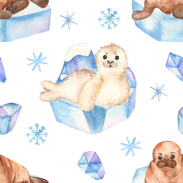 Children's Fabric, Ocean Fabric, Seal Fabric, Cute seals on white 3700 - Beautiful Quilt 