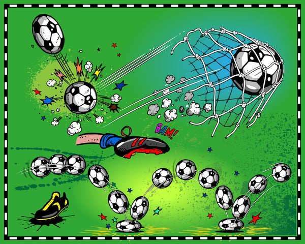 Soccer Fabric, Cartoon Soccer Fabric Panel, 3567 - Beautiful Quilt 