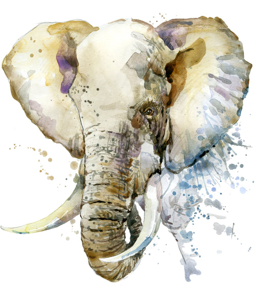 Animal Fabric, Elephant Head Fabric Panel, Watercolor, 3652 - Beautiful Quilt 