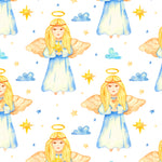 Religious Fabric, Children's Fabric, Angel Fabric, Yellow and Blue, Cotton or Fleece 2206 - Beautiful Quilt 