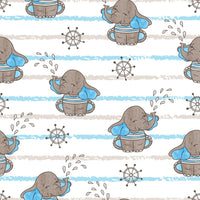 Children's Fabric, Elephant Fabric, Cartoon Baby Elephant Fabric w stripe, Cotton or Fleece 5867 - Beautiful Quilt 