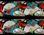Asian Fabric, Fans and Dragon Border Fabric, Cotton or Fleece 3825 - Beautiful Quilt 