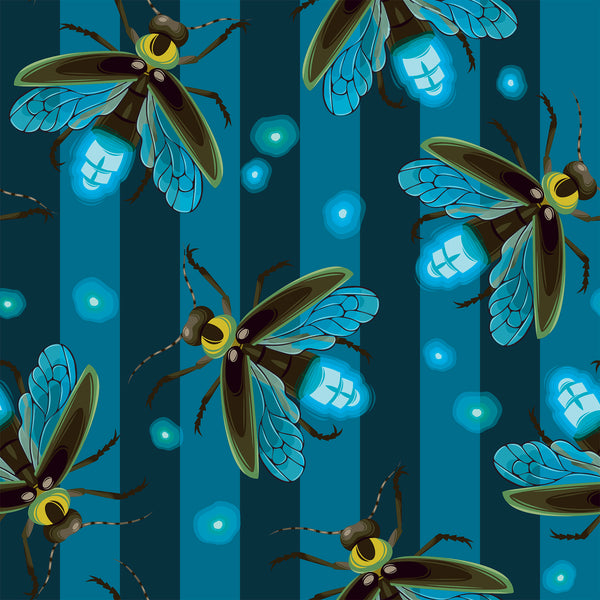 Bug Fabric, Firefly fabic on Blue, Cotton or Fleece 2262 - Beautiful Quilt 