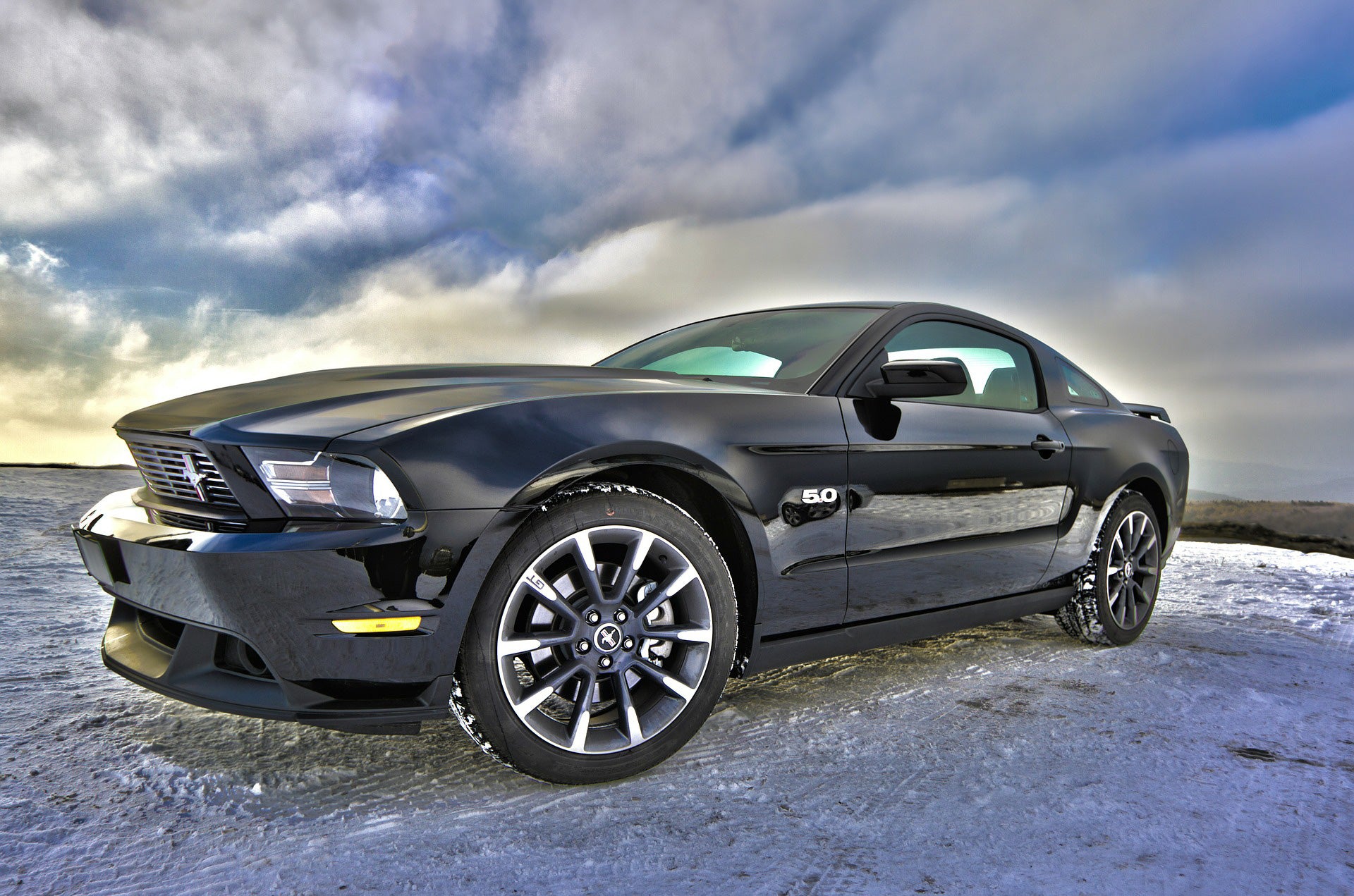 Car Fabric Panel, Mustang Black with a stormy background 520