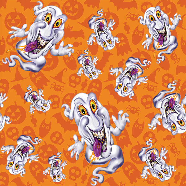 Halloween Fabric, Ghost Fabric on an Orange Background, Cotton or Fleece 1245 - Beautiful Quilt 